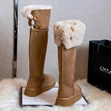 Winter Women's Keep Warm Short Plush Flat Suede Snow Boots New Platform Knee High Boots for Women Outdoor Casual Cotton Shoes