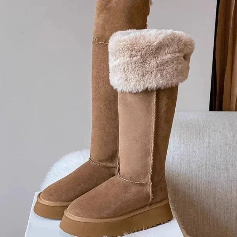 Winter Women's Keep Warm Short Plush Flat Suede Snow Boots New Platform Knee High Boots for Women Outdoor Casual Cotton Shoes