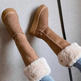 Winter Women's Keep Warm Short Plush Flat Suede Snow Boots New Platform Knee High Boots for Women Outdoor Casual Cotton Shoes