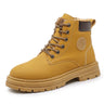 Winter plush and thick yellow boots for warm outdoor work wear, Martin men's boots