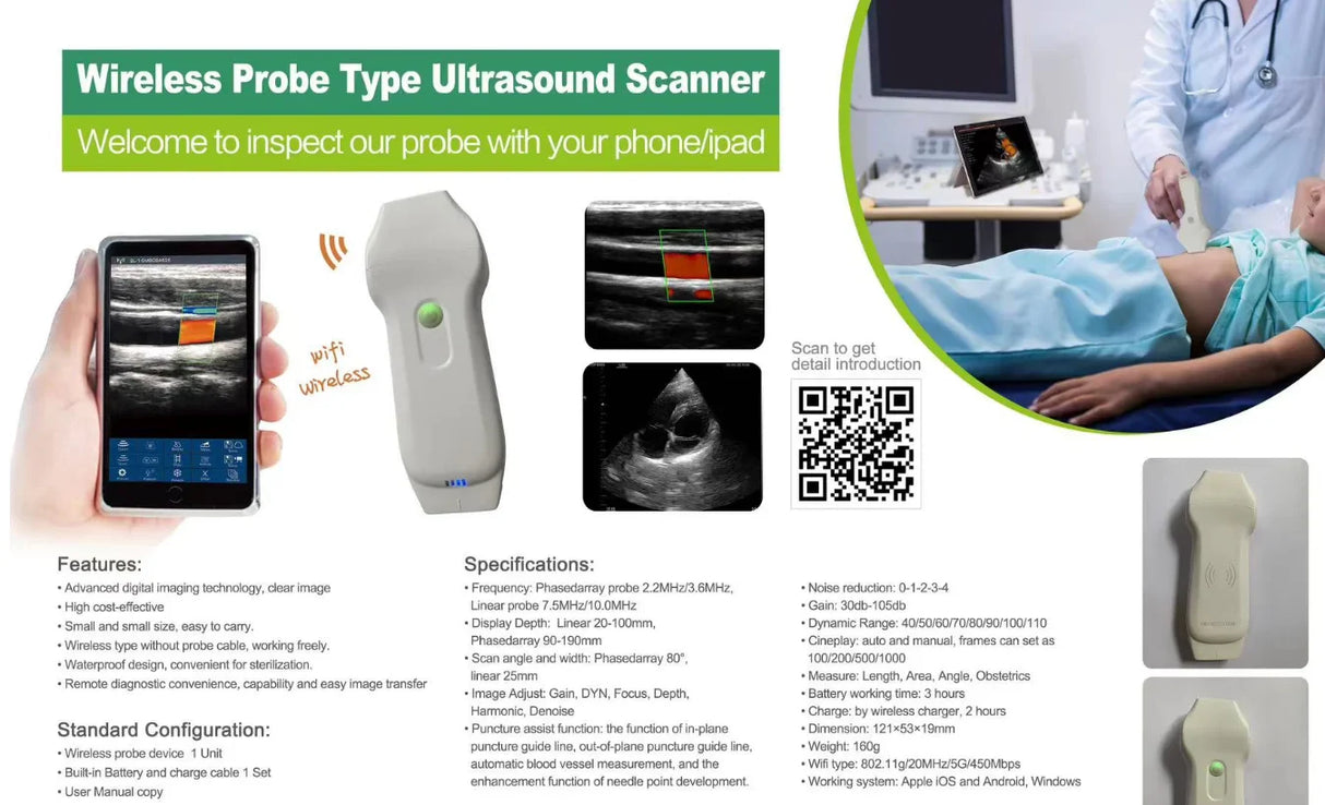 Wireless Ultrasound Probe scanner portable Bluetooth machine WIFI ultrasound scanner Machine support iOS Android Windows