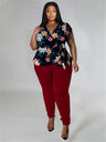 Wmstar Plus Size  Two Piece Outfits  Pants Sets Women Summer Clothes Printed Top Solid Leggings Matching Wholesale Dropshipping