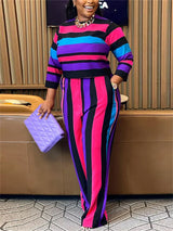 Wmstar Plus Size Two Piece Women Clothing Long Sleeve Crop Top and Pants Sets Striped Matching Set Wholesale Dropshopping 2023