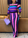 Wmstar Plus Size Two Piece Women Clothing Long Sleeve Crop Top and Pants Sets Striped Matching Set Wholesale Dropshopping 2023