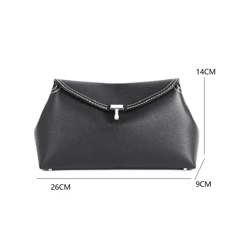 Woman Bag Ladies Lychee Grain Cowhide T-lock Buckle Simple Commuting Large-capacity Shoulder Messenger Bag Clutch