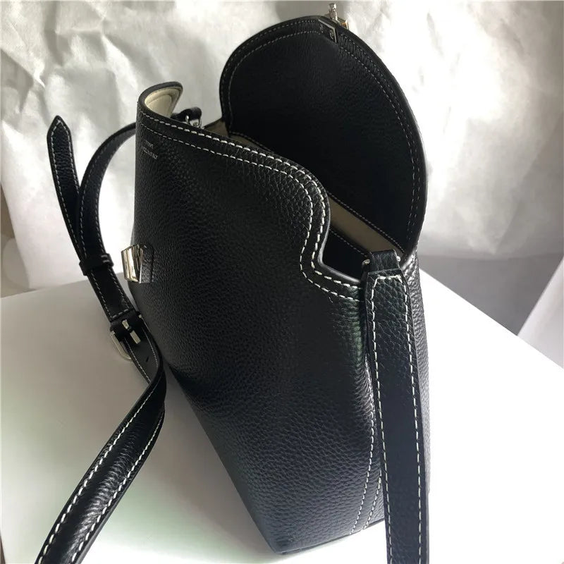 Woman Bag Ladies Lychee Grain Cowhide T-lock Buckle Simple Commuting Large-capacity Shoulder Messenger Bag Clutch