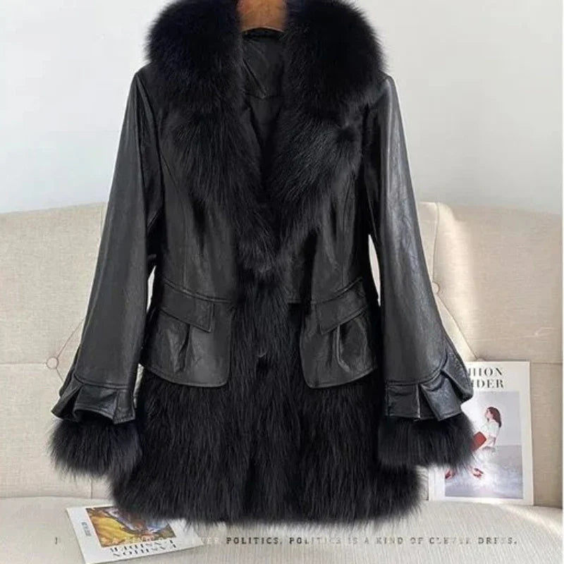 Women 2023 Winter New Imitation Fox Fur Simulation Leather Coat in The Long Ruffled Fashion Young Fur Coat