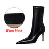 Women 7.5cm 10cm High Heels Leather Boots Lady Low Heels Short Ankle Boots Stripper Winter Warm Snow Plush Pointed Toe Shoes