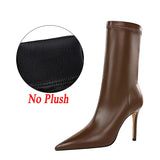 Women 7.5cm 10cm High Heels Leather Boots Lady Low Heels Short Ankle Boots Stripper Winter Warm Snow Plush Pointed Toe Shoes