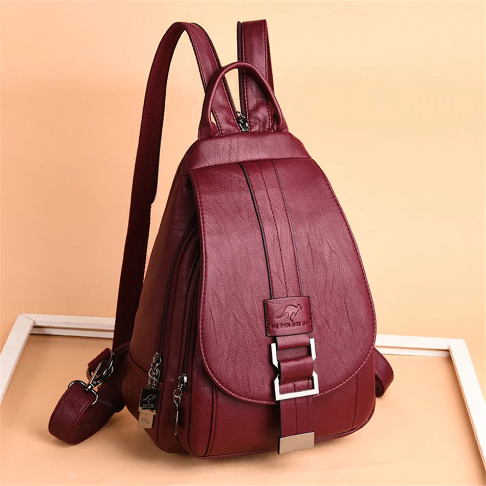 Women Anti theft Backpack High Quality Leather School Shoulder Bags For Teenage Girls Multifunction Backpack Ladies Chest Bag