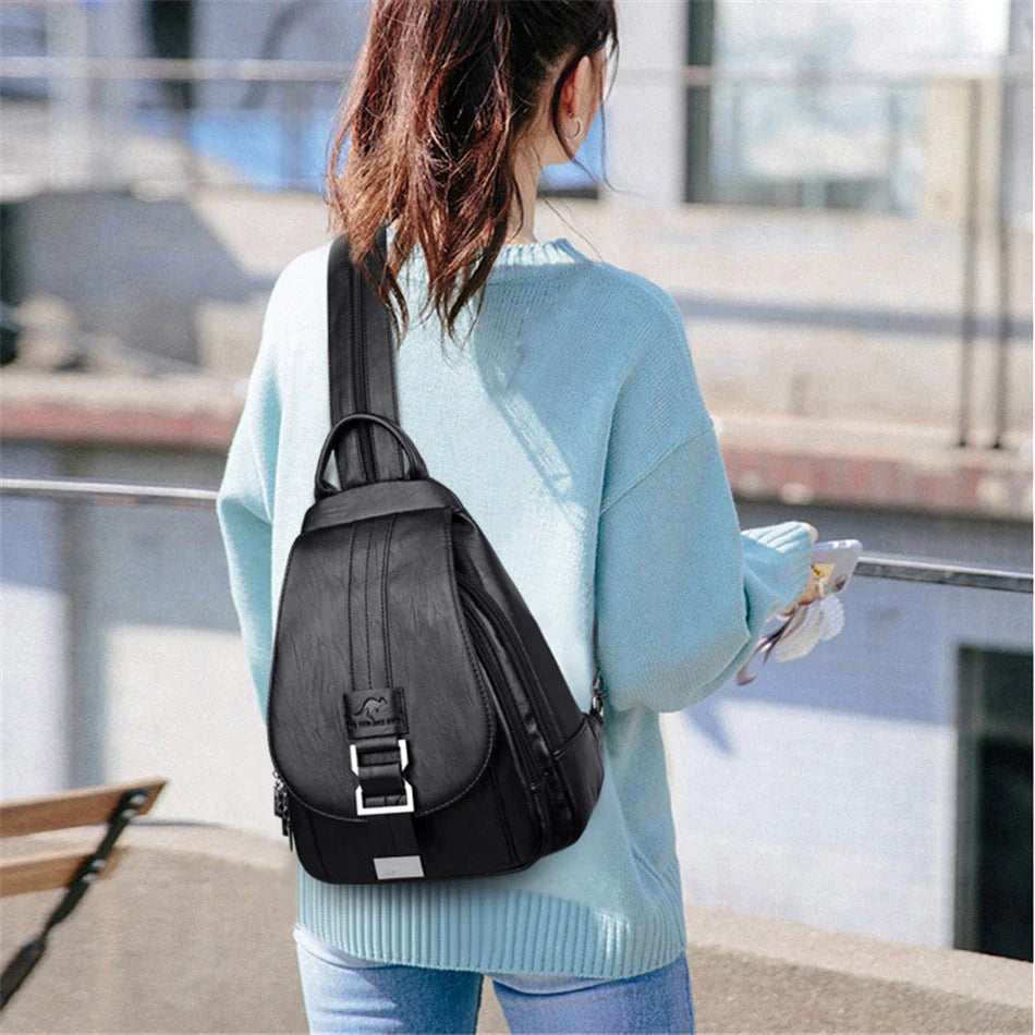 Women Anti theft Backpack High Quality Leather School Shoulder Bags For Teenage Girls Multifunction Backpack Ladies Chest Bag