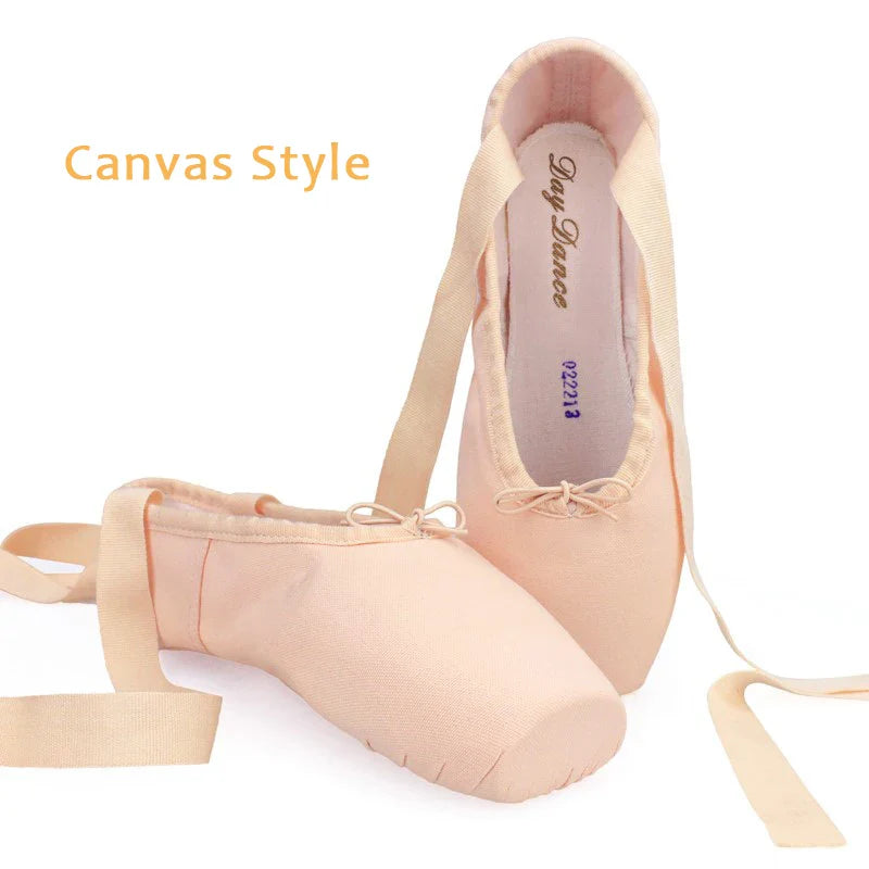 Women Ballet Dance Shoes Child and Adult Ballet Pointe Dance Shoes Professional with Ribbons Shoes Satin Canvas Shoes Sneakers