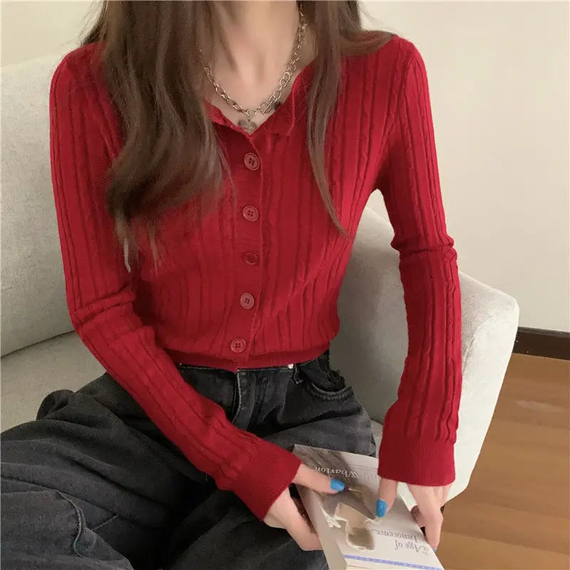 Women Cardigans Casual All Match Long Sleeve Female Harajuku Solid Single Breasted Aesthetic Office Lady Button Up Fashion Top