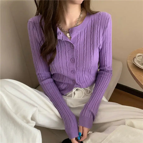 Women Cardigans Casual All Match Long Sleeve Female Harajuku Solid Single Breasted Aesthetic Office Lady Button Up Fashion Top