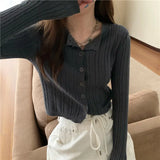 Women Cardigans Casual All Match Long Sleeve Female Harajuku Solid Single Breasted Aesthetic Office Lady Button Up Fashion Top