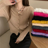 Women Cardigans Casual All Match Long Sleeve Female Harajuku Solid Single Breasted Aesthetic Office Lady Button Up Fashion Top