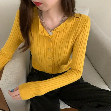 Women Cardigans Casual All Match Long Sleeve Female Harajuku Solid Single Breasted Aesthetic Office Lady Button Up Fashion Top