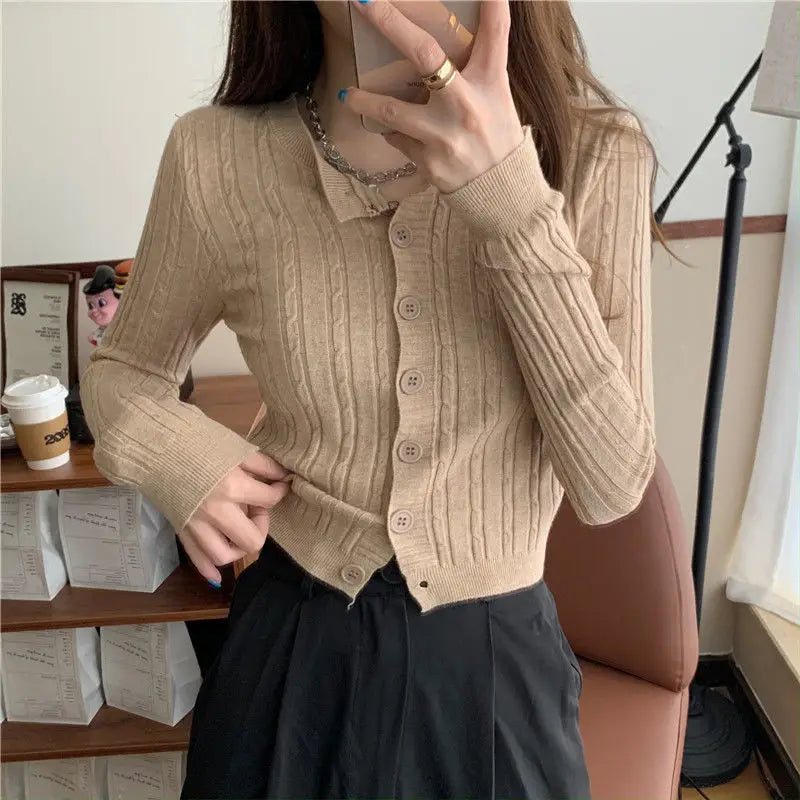 Women Cardigans Casual All Match Long Sleeve Female Harajuku Solid Single Breasted Aesthetic Office Lady Button Up Fashion Top