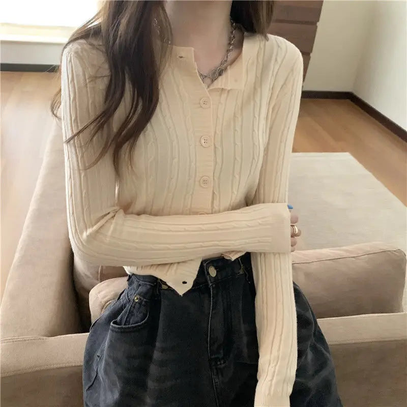 Women Cardigans Casual All Match Long Sleeve Female Harajuku Solid Single Breasted Aesthetic Office Lady Button Up Fashion Top