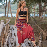 Women Causal Print Hippy Baggy Sari Wide Leg Pants Boho Beach Bloomers Bohemian Style Thailand Indian Sarees Loose Trousers