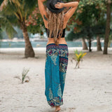 Women Causal Print Hippy Baggy Sari Wide Leg Pants Boho Beach Bloomers Bohemian Style Thailand Indian Sarees Loose Trousers