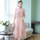 Women Cheongsam Improved Dress Retro Elegant Embroidery Long Dresses Floral Party Dress Chinese Female High Quality Clothing