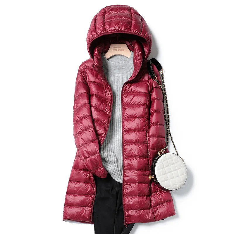 Women Coats Long Winter Hat Detachable Down Jacket Ultralight Thin Packable Women Hooded Outerwear Female Warm Coat