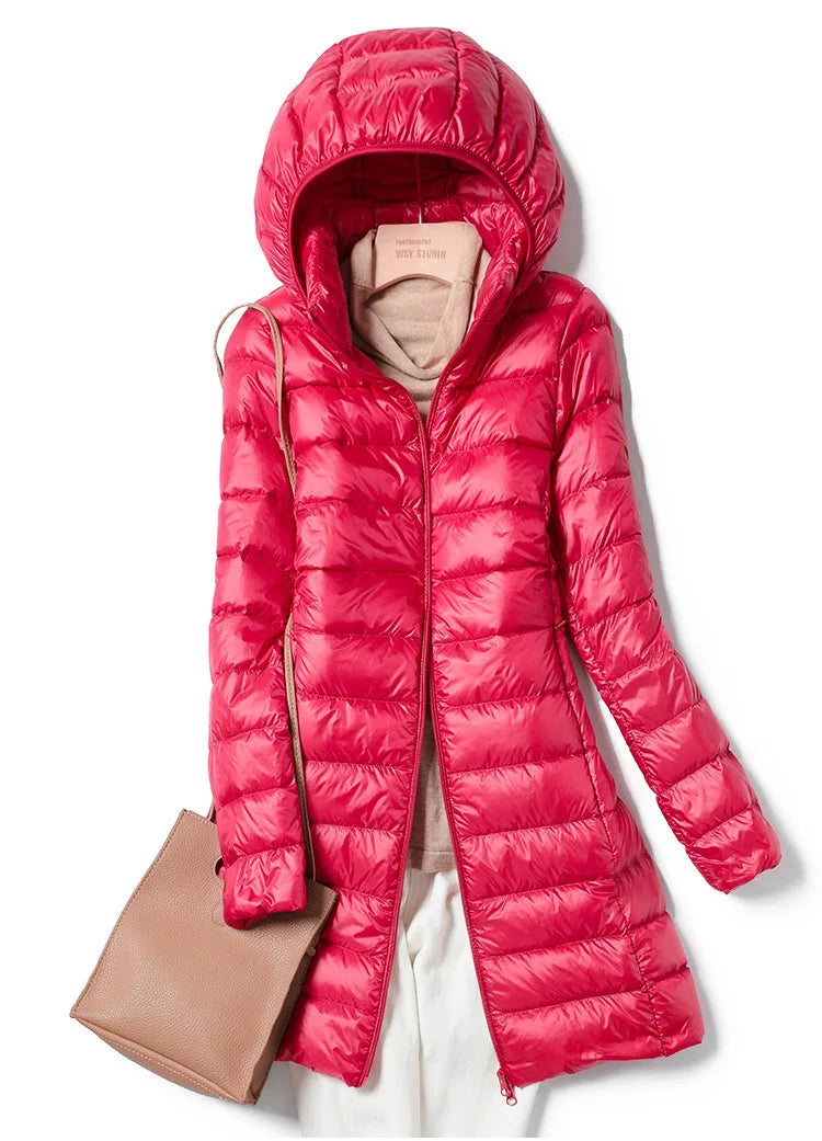 Women Coats Long Winter Hat Detachable Down Jacket Ultralight Thin Packable Women Hooded Outerwear Female Warm Coat