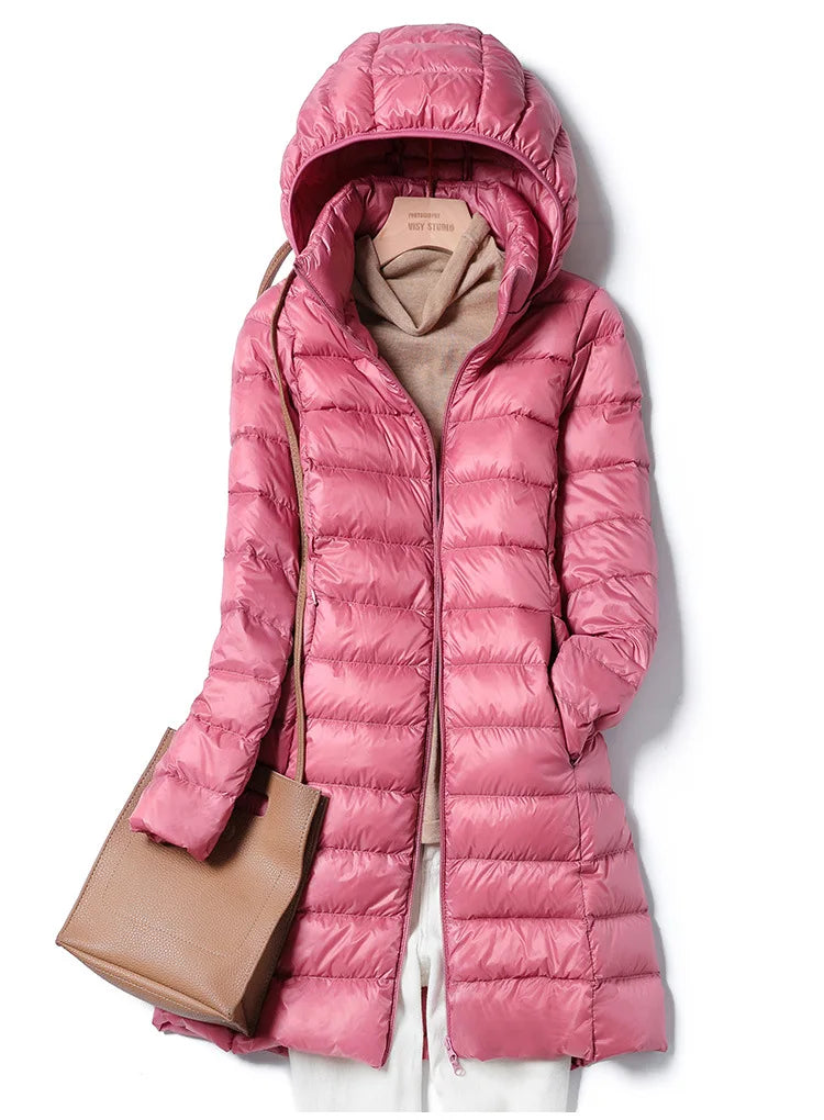 Women Coats Long Winter Hat Detachable Down Jacket Ultralight Thin Packable Women Hooded Outerwear Female Warm Coat