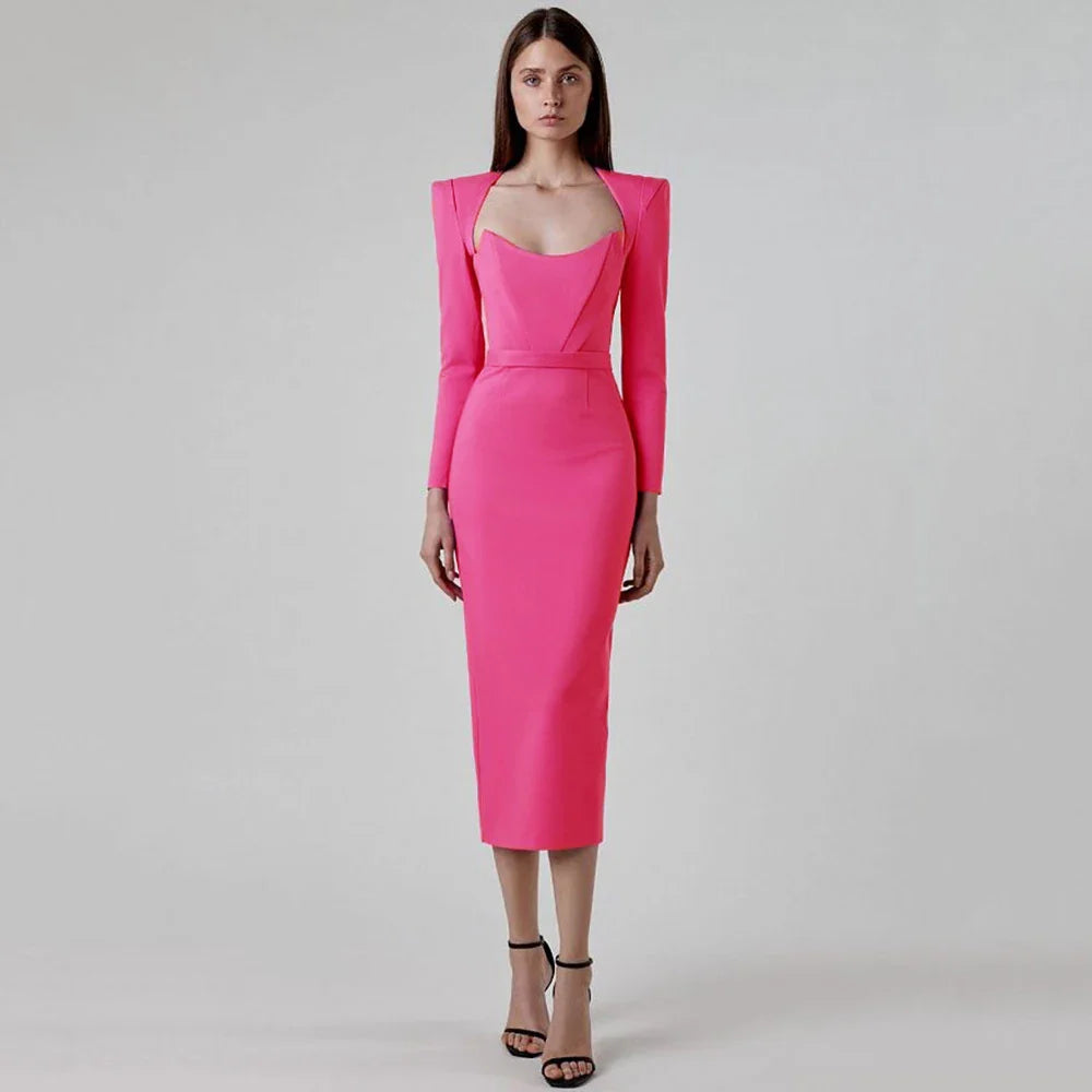 Women Elegant Bandage Dress 2023 New Sexy Bodycon Clothes Club Party Celebrity Midi Dresses