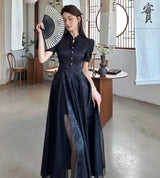 Women Fashionable New Cheongsam Black Advanced Mysterious Dress Qipao Improvement New Chinese Style Elegant Dress Summer