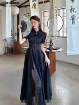 Women Fashionable New Cheongsam Black Advanced Mysterious Dress Qipao Improvement New Chinese Style Elegant Dress Summer