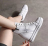 Women Genuine Leather 8cm Hidden Wedge Sneakers Platform Shoes High Heels Sneakers Woman Casual Shoes  White Women Trainer