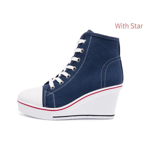 Women Hidden Wedge Invisible Heel Canvas Shoes Female Wedge Side Zipper Increased Casual High  Breathable Platform Sneakers