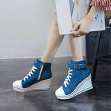 Women Hidden Wedge Invisible Heel Canvas Shoes Female Wedge Side Zipper Increased Casual High  Breathable Platform Sneakers