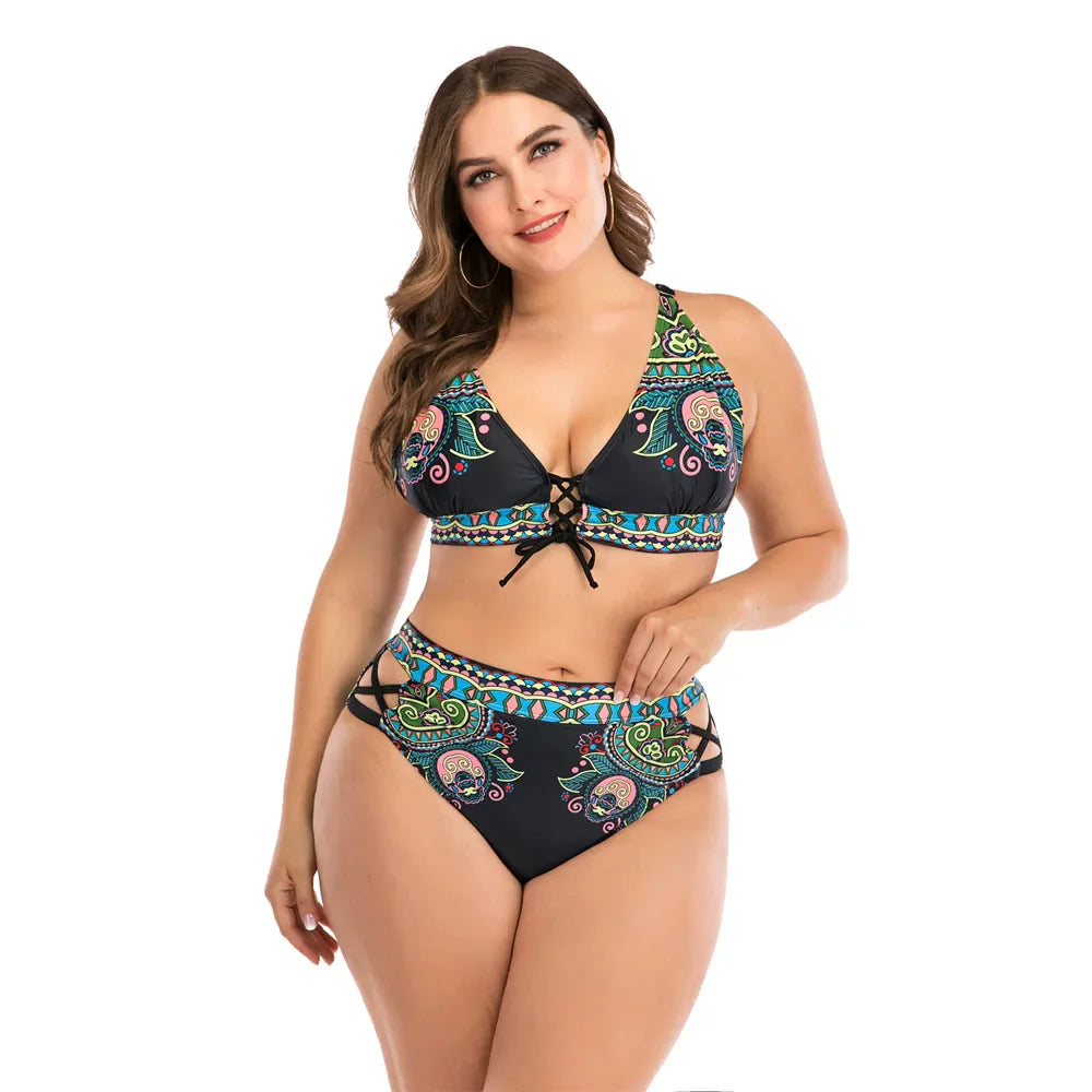 Women High Waist Bikinis set Swimsuit Plus size Swimwear Large Big Plussize New  Swimming Suits Beachwear Wear For Female