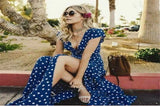 Women Long Plus Size Split Dress Polka dot Beach Dress Maxi Dress Female Evening Party Dress Floor-length Beach Hobo Sundress