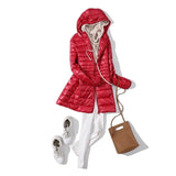 Women Long Warm Light Down Jacket Ladies Fashion Hooded with Portable Storage Bag Puffer Coats Women's Overcoats Hip-Length Coat