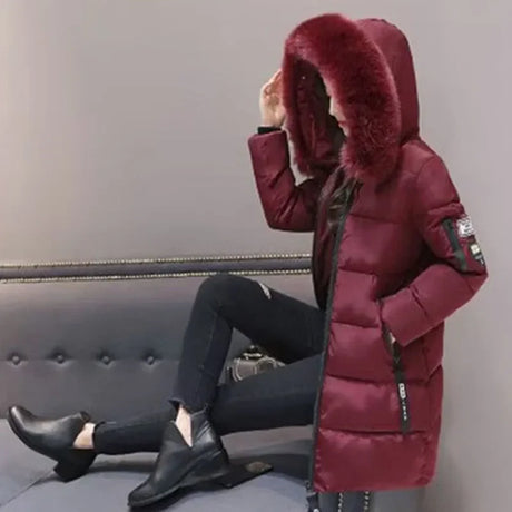 Women Parka Fur Collar Winter Jacket New 2023 Korean Hooded Thick Warm Long Female Coat Casual Outwear Down Cotton Jacket Parkas