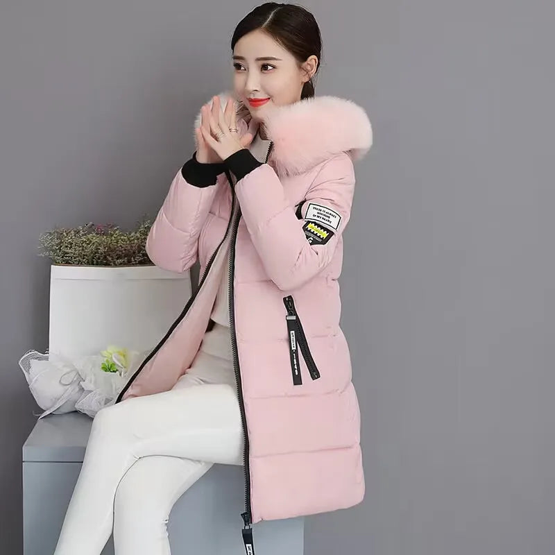 Women Parka Fur Collar Winter Jacket New 2023 Korean Hooded Thick Warm Long Female Coat Casual Outwear Down Cotton Jacket Parkas