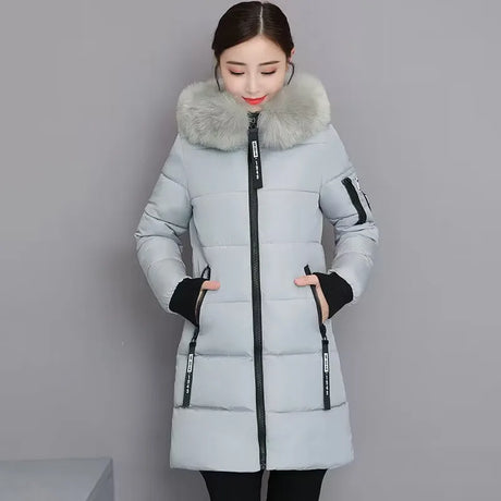 Women Parka Fur Collar Winter Jacket New 2023 Korean Hooded Thick Warm Long Female Coat Casual Outwear Down Cotton Jacket Parkas