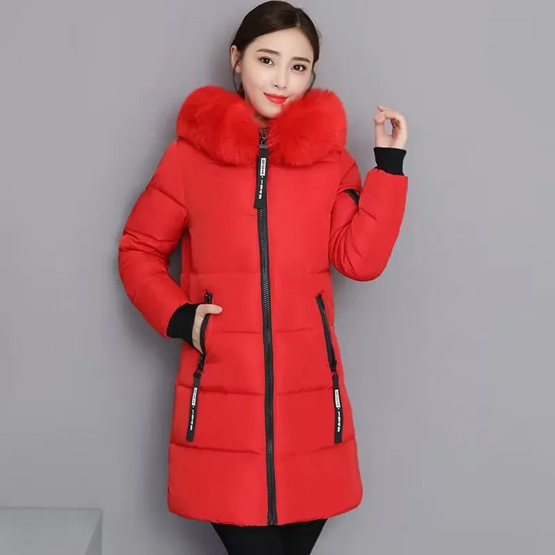 Women Parka Fur Collar Winter Jacket New 2023 Korean Hooded Thick Warm Long Female Coat Casual Outwear Down Cotton Jacket Parkas