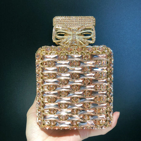 Women Perfume Bottle Gold/Orange Crystals Clutch Purse Evening Bags Bridal Rhinestones Purses Party Wedding Diamond Day Clutches