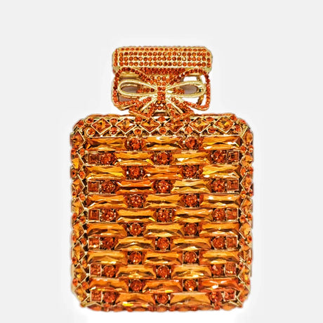 Women Perfume Bottle Gold/Orange Crystals Clutch Purse Evening Bags Bridal Rhinestones Purses Party Wedding Diamond Day Clutches