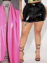 Women Plus Size Shiny Patent Leatehr Shorts 7XL High Waist Pu Stretch Hot Pants 6XL Faux Latex Shorts Custom Summer Clubwear New