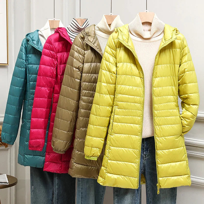 Women Puffer Jackets Ultralight Duck Down Jacket 2023 New Autumn Winter Portable Hooded Parka Coat Windproof Outwear 6XL 7XL