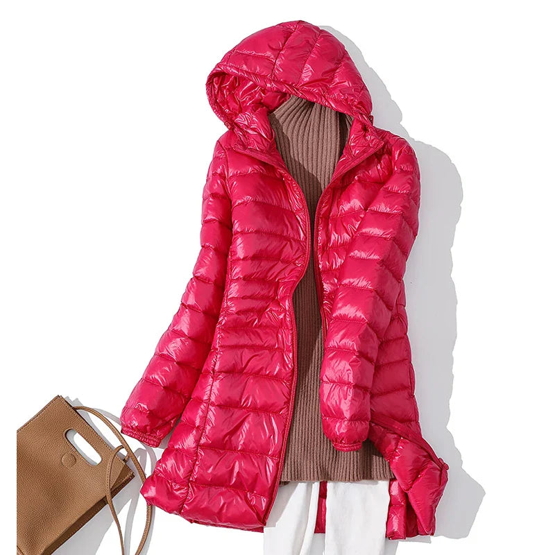 Women Puffer Jackets Ultralight Duck Down Jacket 2023 New Autumn Winter Portable Hooded Parka Coat Windproof Outwear 6XL 7XL