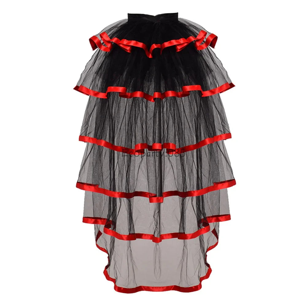 Women Punk Puffy Ruffle Tutu Bustle Skirts Sexy Steampunk Cocktail Party Tie-on Overskirt Gothic Tulle Skirt for Female