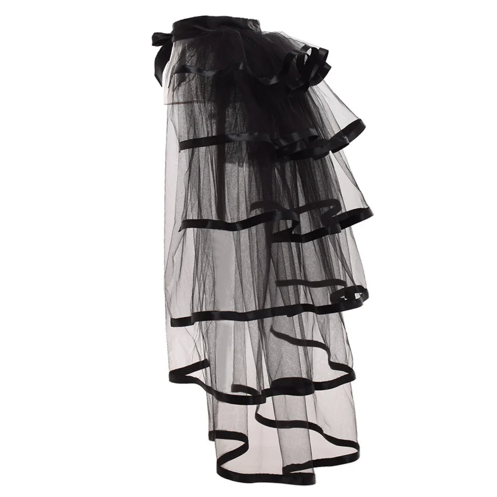 Women Punk Puffy Ruffle Tutu Bustle Skirts Sexy Steampunk Cocktail Party Tie-on Overskirt Gothic Tulle Skirt for Female