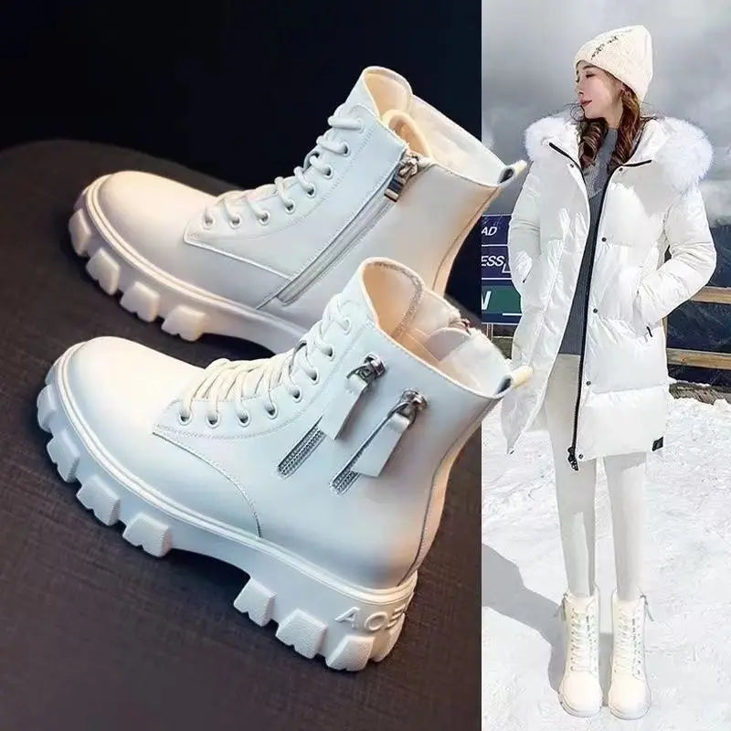 Women'S New Korean Version Plus Velvet Autumn And Winter Plus Size Cotton Shoes Martin Boots Increased Thick-Soled Boots.